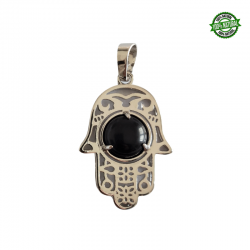 Onice Nero Pendente Mano di Fatima in Metallo con Pietra Naturale da 10mm - (33 x 22mm)