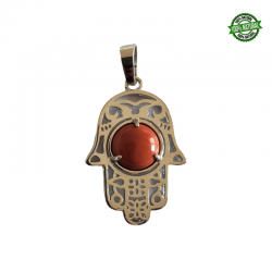 Diaspro Rosso Pendente Mano di Fatima in Metallo con Pietra Naturale da 10mm - (33 x 22mm)