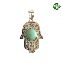 Avventurina Verde Pendente Mano di Fatima in Metallo con Pietra Naturale da 10mm - (33 x 22mm)