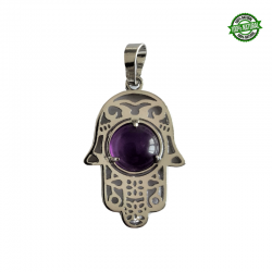 Ametista Pendente Mano di Fatima in Metallo con Pietra Naturale da 10mm - (33 x 22mm)