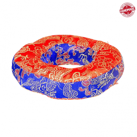 Cuscino ad Anello per campane tibetane con Fiori - Rosso/Blu (12 x 12 x 3cm)