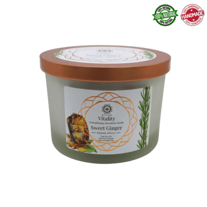 Vitalità - Rosmarino, Zenzero e Occhio di Tigre Candela profumata con Pietre Preziose - Vitality Green Tree - 256gr.