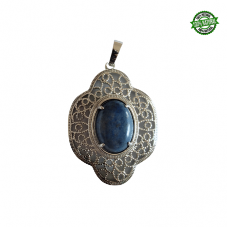 Lapislazzuli Pendente con ricamo in Metallo con Pietra Naturale da 20 x 15mm - (44 x 32mm)