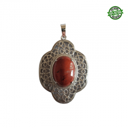 Diaspro Rosso Pendente con ricamo in Metallo con Pietra Naturale da 20 x 15mm - (44 x 32mm)