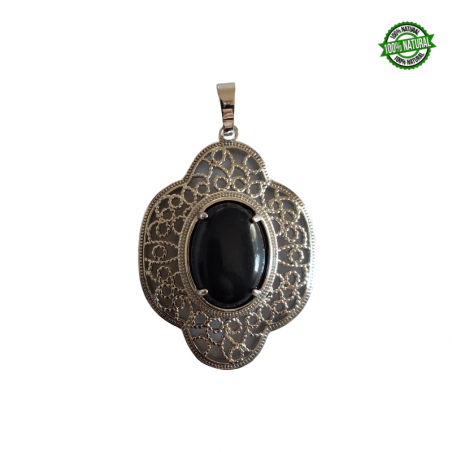 Onice Nero Pendente con ricamo in Metallo con Pietra Naturale da 20 x 15mm - (44 x 32mm)