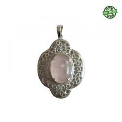 Quarzo Rosa Pendente con ricamo in Metallo con Pietra Naturale da 20 x 15mm - (44 x 32mm)