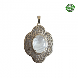 Quarzo Bianco Pendente con ricamo in Metallo con Pietra Naturale da 20 x 15mm - (44 x 32mm)