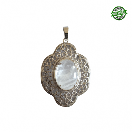 Quarzo Bianco Pendente con ricamo in Metallo con Pietra Naturale da 20 x 15mm - (44 x 32mm)