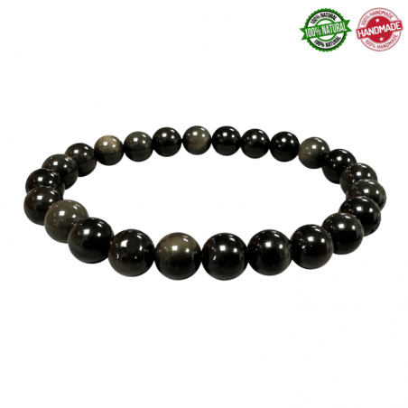 Bracciale Ossidiana Occhio Celeste perle in pietra naturale da 8mm - Qualità AA