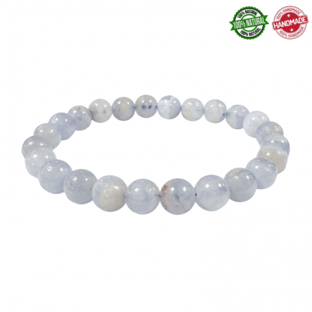 Bracciale Calcedonio Blu Fasciato perle in pietra naturale da 8mm - Qualità A
