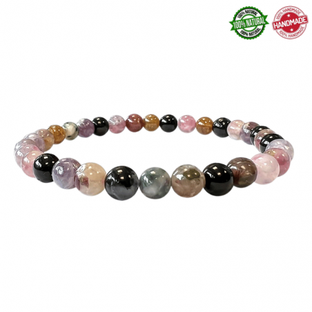 Braccialetto Tormalina Multicolore perline in pietra naturale da 6mm - Qualità A