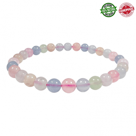 Braccialetto Berillo, Acquamarina e Morganite perline pietra naturale da 6mm - Qualità A