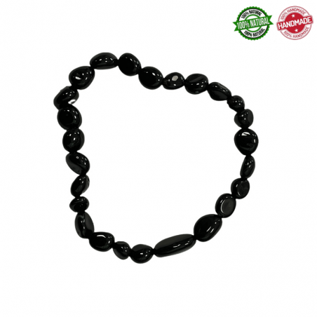 Bracciale Onice Nero in Pietra Burattata Naturale - Qualità A