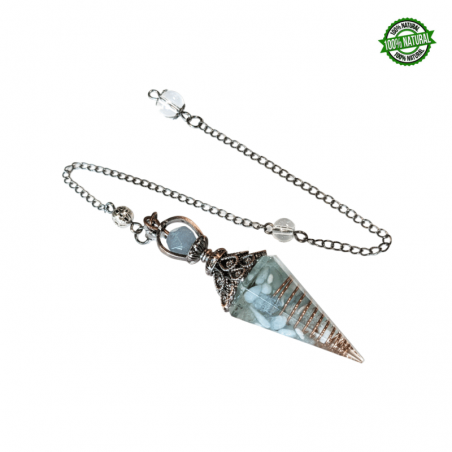 Acquamarina Pendolo in Orgonite Sfaccettata (± 65 x 20mm) con Catena da 23cm