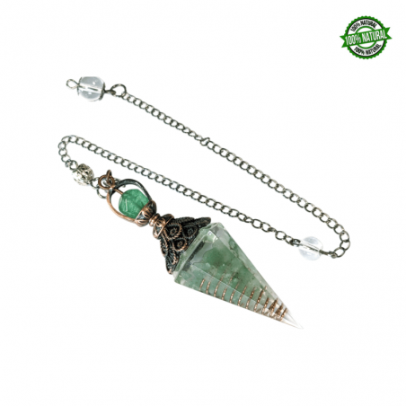 Avventurina Verde Pendolo in Orgonite Sfaccettata (± 65 x 20mm) con Catena da 23cm
