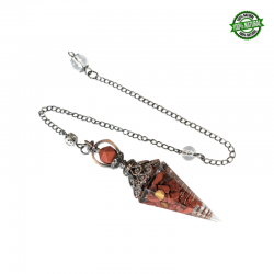 Diaspro Rosso Pendolo in Orgonite Sfaccettata (± 65 x 20mm) con Catena da 23cm
