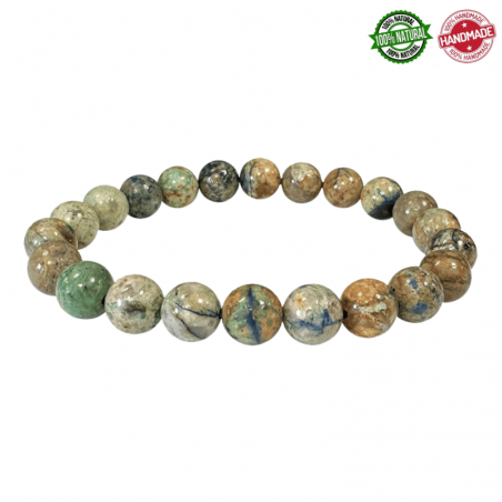 Bracciale Azzurrite e Malachite Messicana perle in pietra naturale da 9mm - Qualità A
