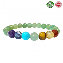 Bracciale Avventurina Verde & 7 Chakra perle pietra naturale da 8mm - Qualità AB
