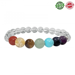 Bracciale Cristallo di Rocca e Pietre 7 Chakra perle da 8mm - Qualità A