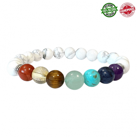 Bracciale Howlite e Pietre 7 Chakra Perle da 8mm in Pietra Naturale - Qualità A