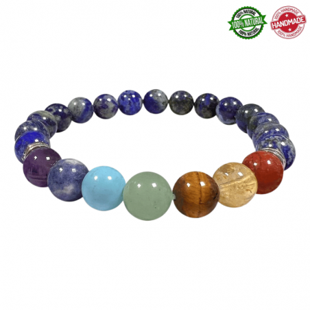 Bracciale Perle Lapislazzuli e Pietre 7 Chakra da 8mm - Qualità A