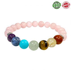 Bracciale Quarzo Rosa e perle 7 Chakra in pietra naturale da 8mm - Qualità AB