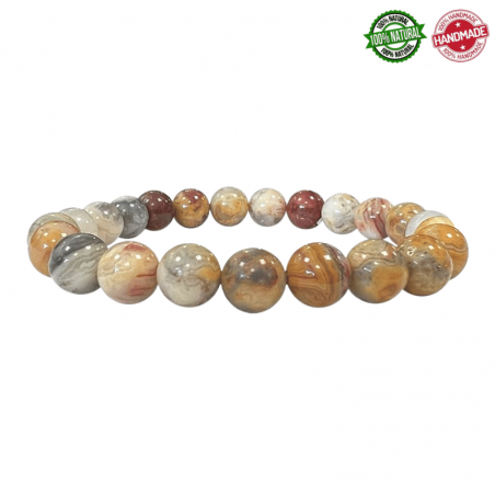 Bracciale Agata Crazy Lace perle pietra naturale da 8mm - Qualità AB