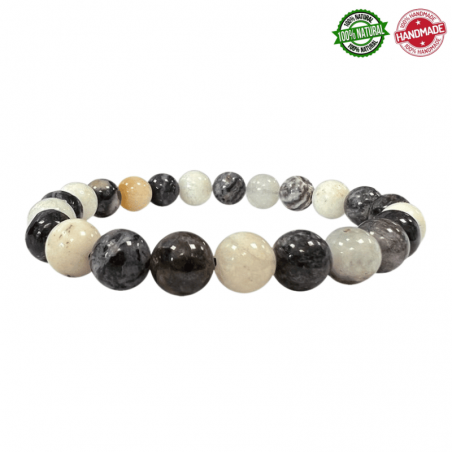 Bracciale Agata Dendritica perle in pietra naturale da 8mm - Qualità AB