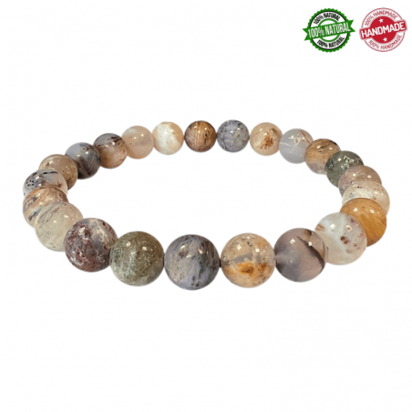 Bracciale Agata Plume perle in pietra naturale da 8mm - Qualità A