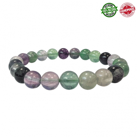Bracciale Fluorite Multicolore perle pietra naturale da 8mm - Qualità AB
