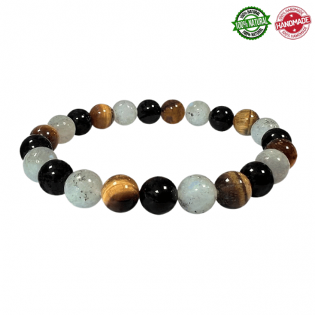 Braccialetto Labradorite, Occhio di Tigre, Onice perline pietra naturale da 8mm - Qualità A