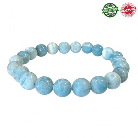 Braccialetto Larimar perle in pietra naturale da 8mm - Qualità A