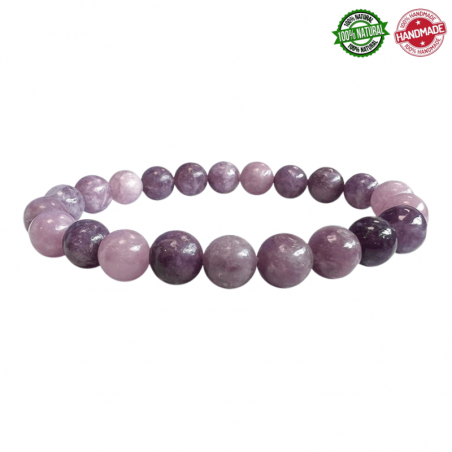 Braccialetto Lepidolite perle in pietra naturale da 8mm - Qualità A