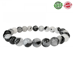 Braccialetto Cristallo di Rocca e Tormalina Nera perle pietra naturale da 8mm - Qualità A