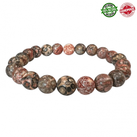 Bracciale Diaspro Leopardo perle pietra naturale da 8mm - Qualità AB