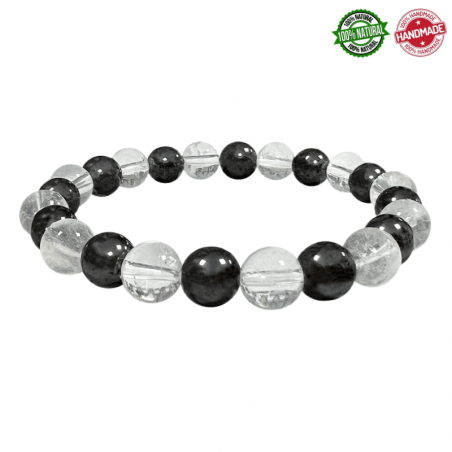Braccialetto Ematite e Cristallo di Rocca perle pietra naturale da 8mm - Qualità A