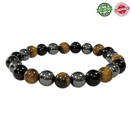 Bracciale Ematite, Occhio di Tigre, Ossidiana Nera perle pietra naturale da 8mm - Qualità A