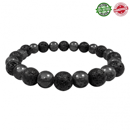 Braccialetto Ematite e Pietra Lavica perle in pietra naturale da 8mm - Qualità AB