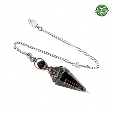 Ossidiana Nera Pendolo in Orgonite Sfaccettata (± 65 x 20mm) con Catena da 23cm