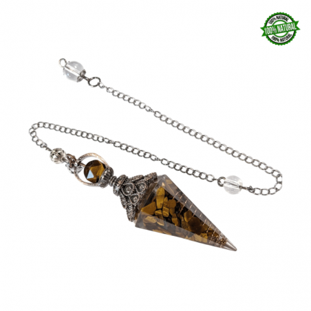 Occhio di Tigre Pendolo in Orgonite Sfaccettata (± 65 x 20mm) con Catena da 23cm