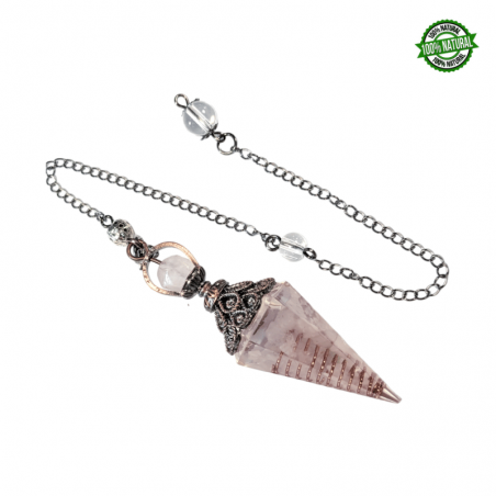 Quarzo Rosa Pendolo in Orgonite Sfaccettata (± 65 x 20mm) con Catena da 23cm