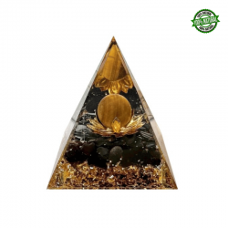 Piramide Orgonite con Occhio di Tigre, Ossidiana Nera e Loto - (60 x 60 x 60mm) 2