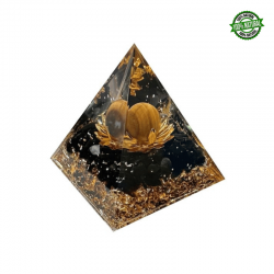 Piramide Orgonite con Occhio di Tigre, Ossidiana Nera e Loto - (60 x 60 x 60mm)