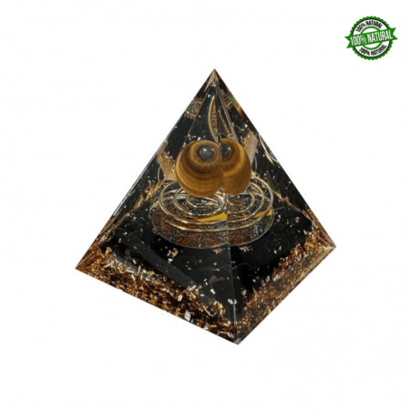 Piramide Orgonite con Occhio di Tigre, Ossidiana Nera, Spirale e Albero della Vita - (60 x 60 x 60mm)