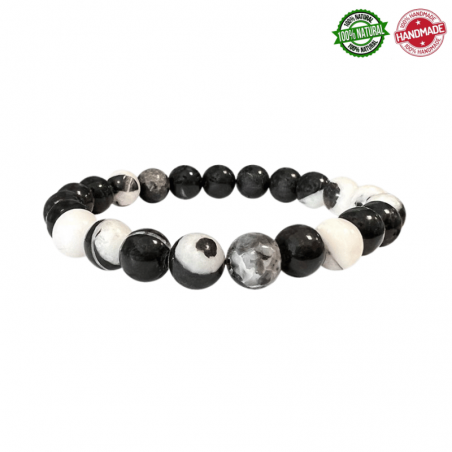Braccialetto Diaspro Zebra perle in pietra naturale da 8mm - Qualità AB