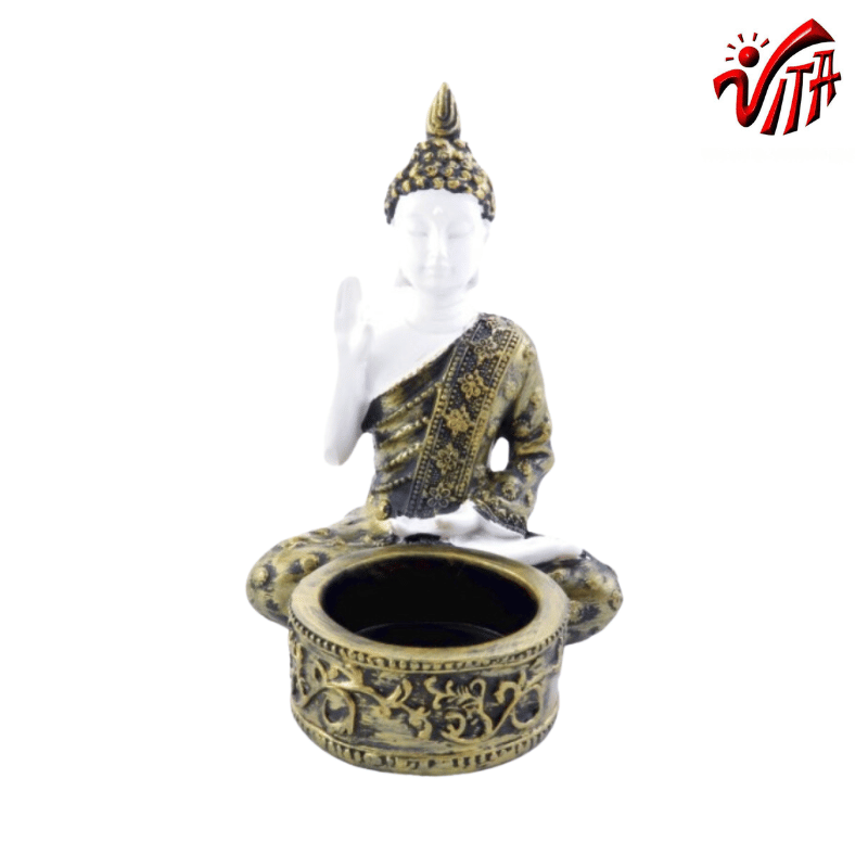 Buddha Statuetta in resina Portacandele (± 11 x 8 x 9cm) - Bianco
