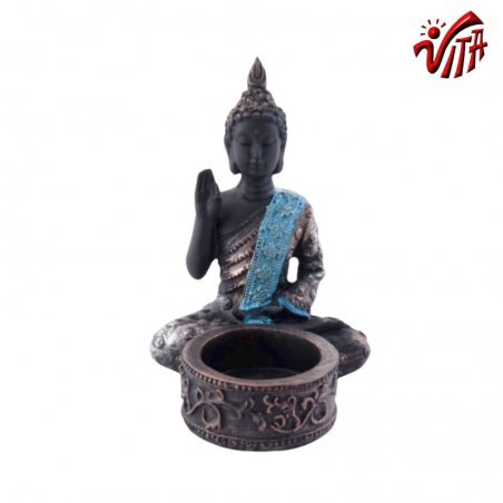 Buddha Statuetta in resina Portacandele (± 11 x 8 x 9cm) - Nero