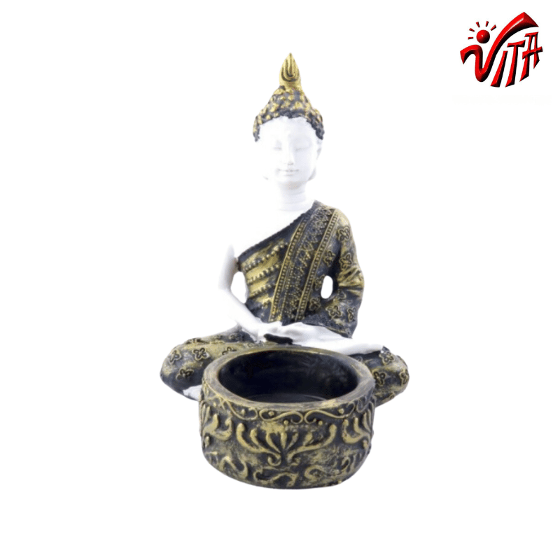 Buddha Meditazione Statuetta in resina Portacandele (± 11 x 8 x 9cm) - Bianco