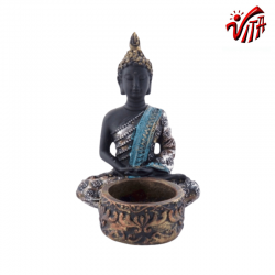 Buddha Meditazione Statuetta in resina Portacandele (± 11 x 8 x 9cm) - Nero