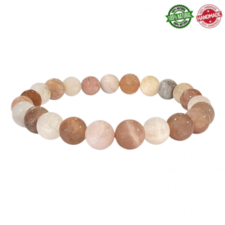 Braccialetto Pietra di Luna multicolore perle pietra naturale da 8mm - Qualità AB